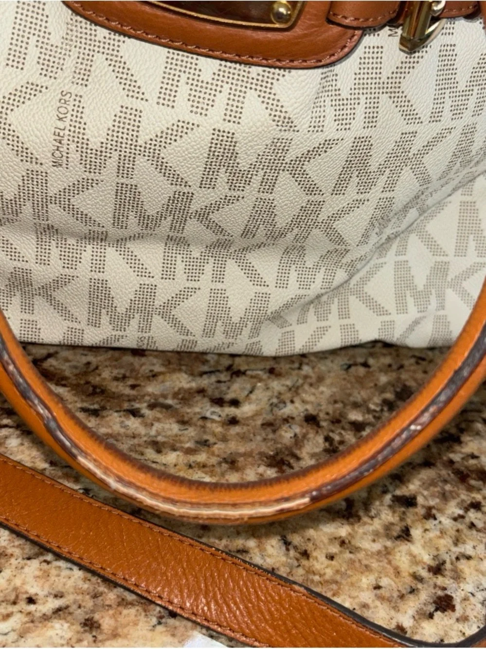 Michael Kors Cream Signature Canvas Tote with Tan Leather Trim